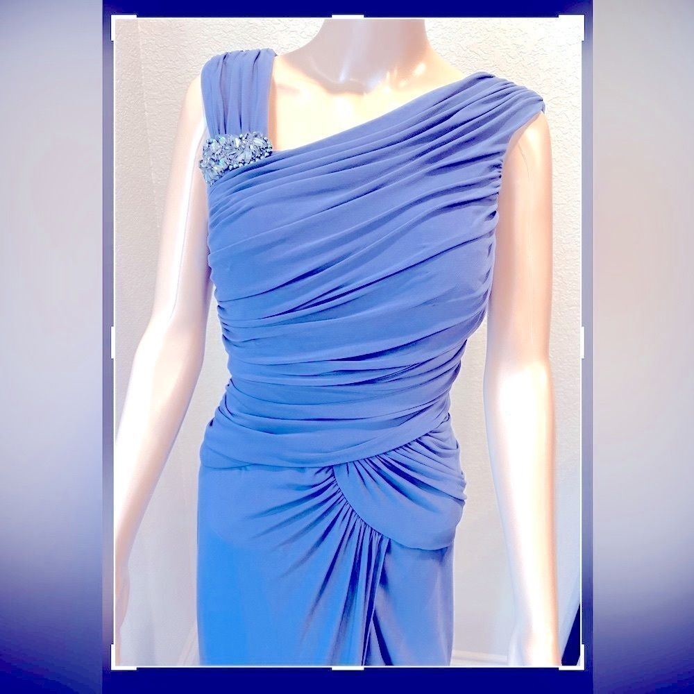 ADRIANNA PAPELL evening grey formal maxi dress w/ front split. - Picture 8 of 8